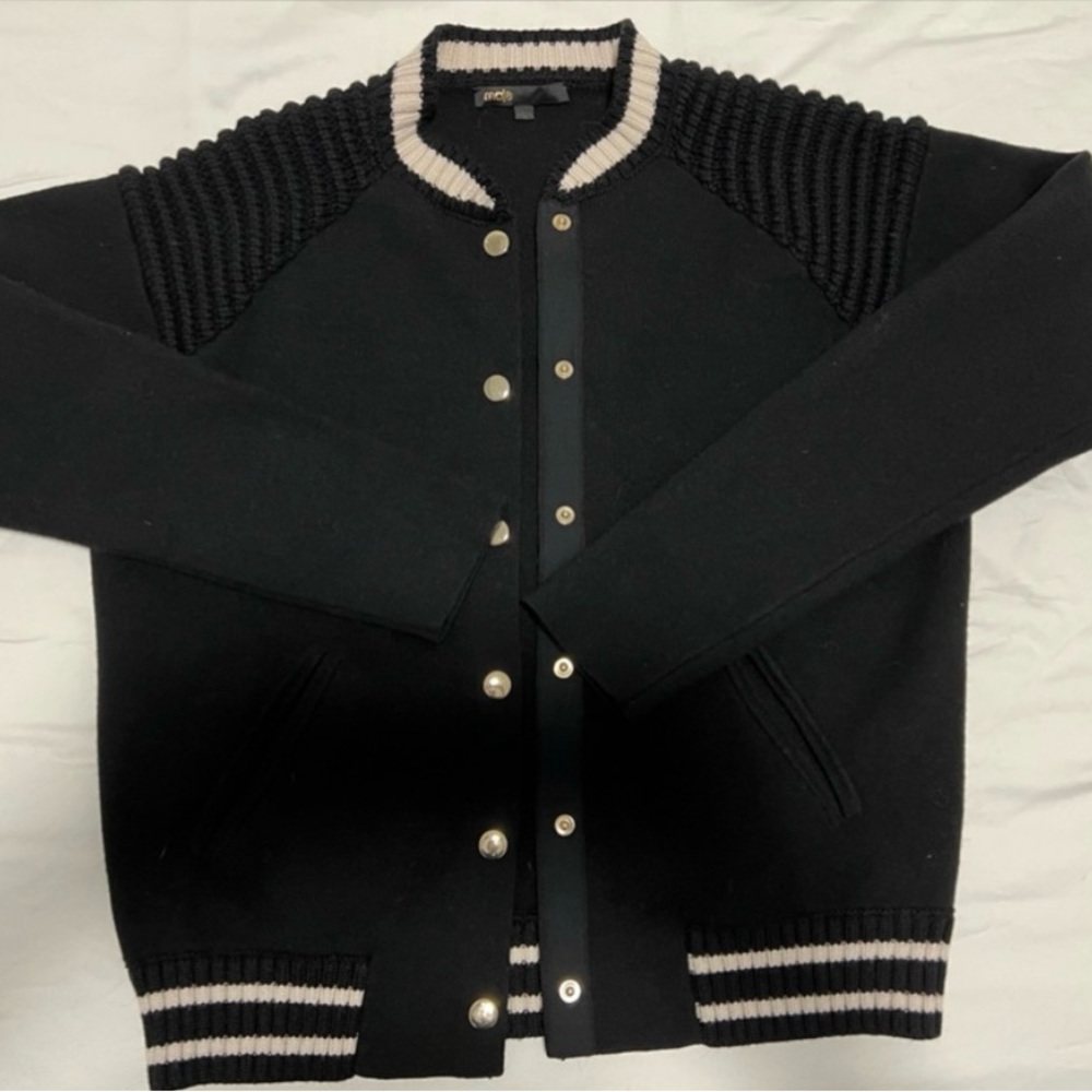Maje Black wool Bomber Jacket Varsity - Size 1 / Small